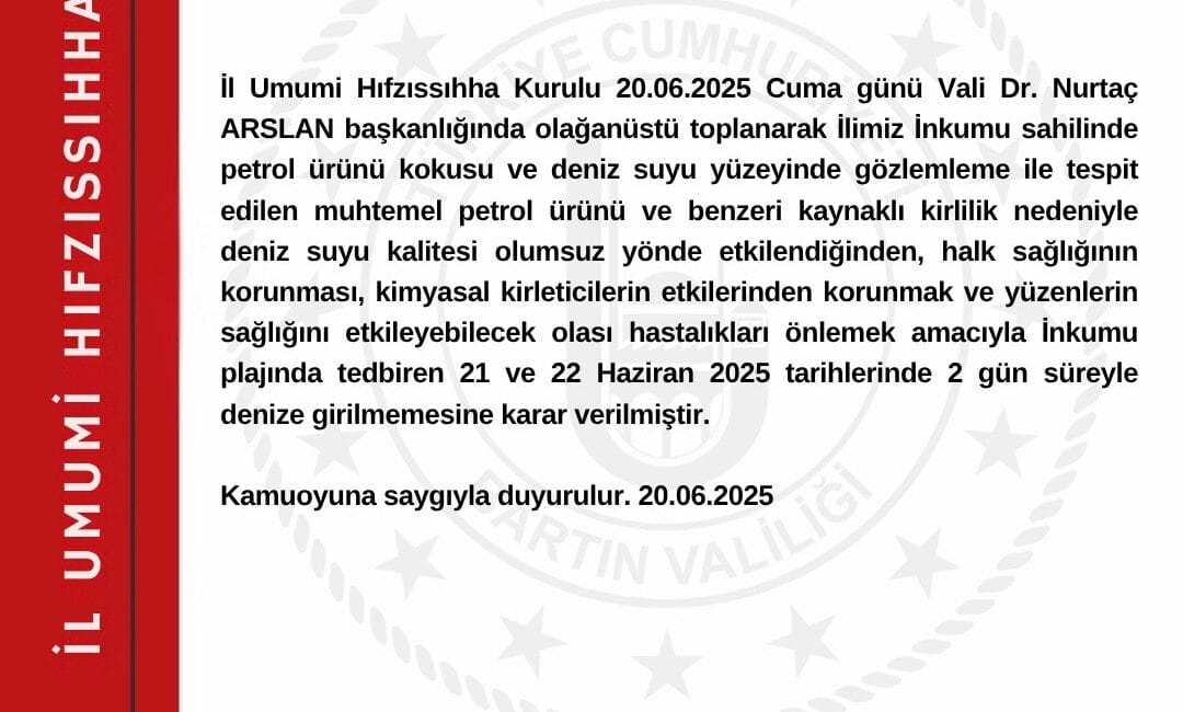 İnkumu’nda hafta sonunda denize girmek yasaklandı Bartın’da il Umumi Hıfzısıhha Kurulu kararıyla inkumu Sahili’nde hafta sonu